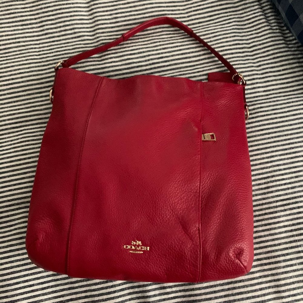 COACH Isabelle East West Red Leather Shoulder Bag